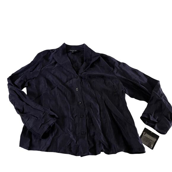 NWT Blue Linen Button Down Shirt Wmns Sz 14W - Picture 1 of 8